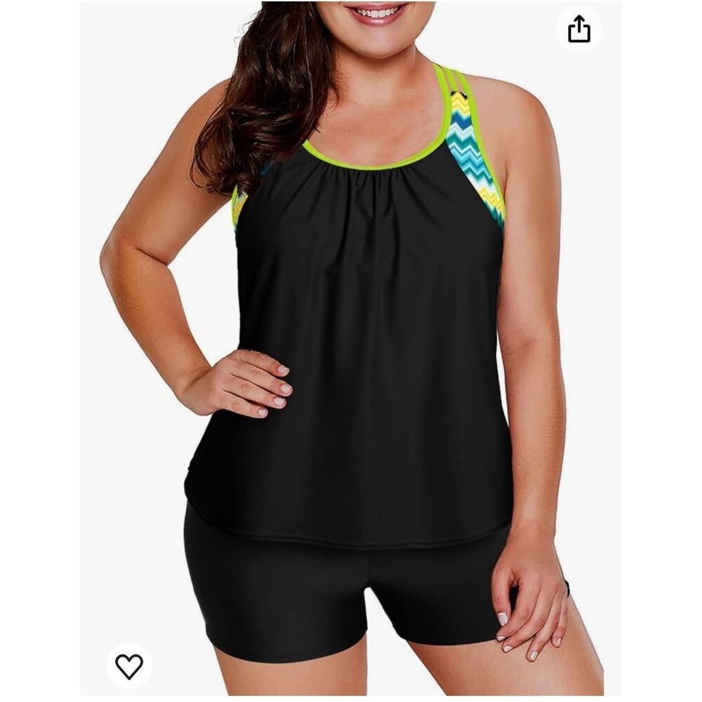 Like New Racerback Flowy Boyshort Tankini Swim Vacation Plus Size 18W Patterned